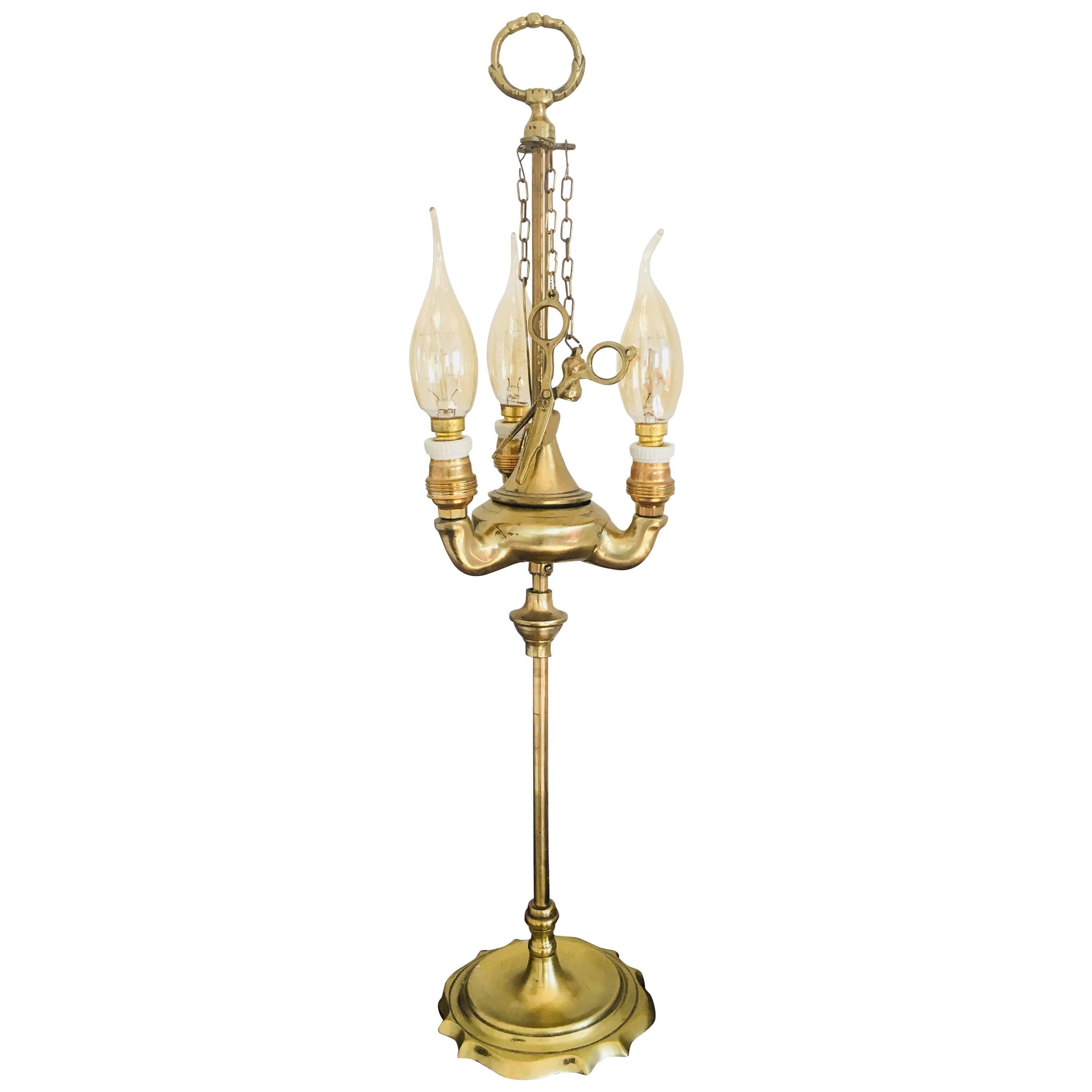 19th Century French Brass Desk Adjustable Lamp in Empire Style For Sale