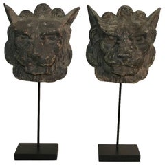 Couple of 19th Century, French Zinc Lion Head Fragments