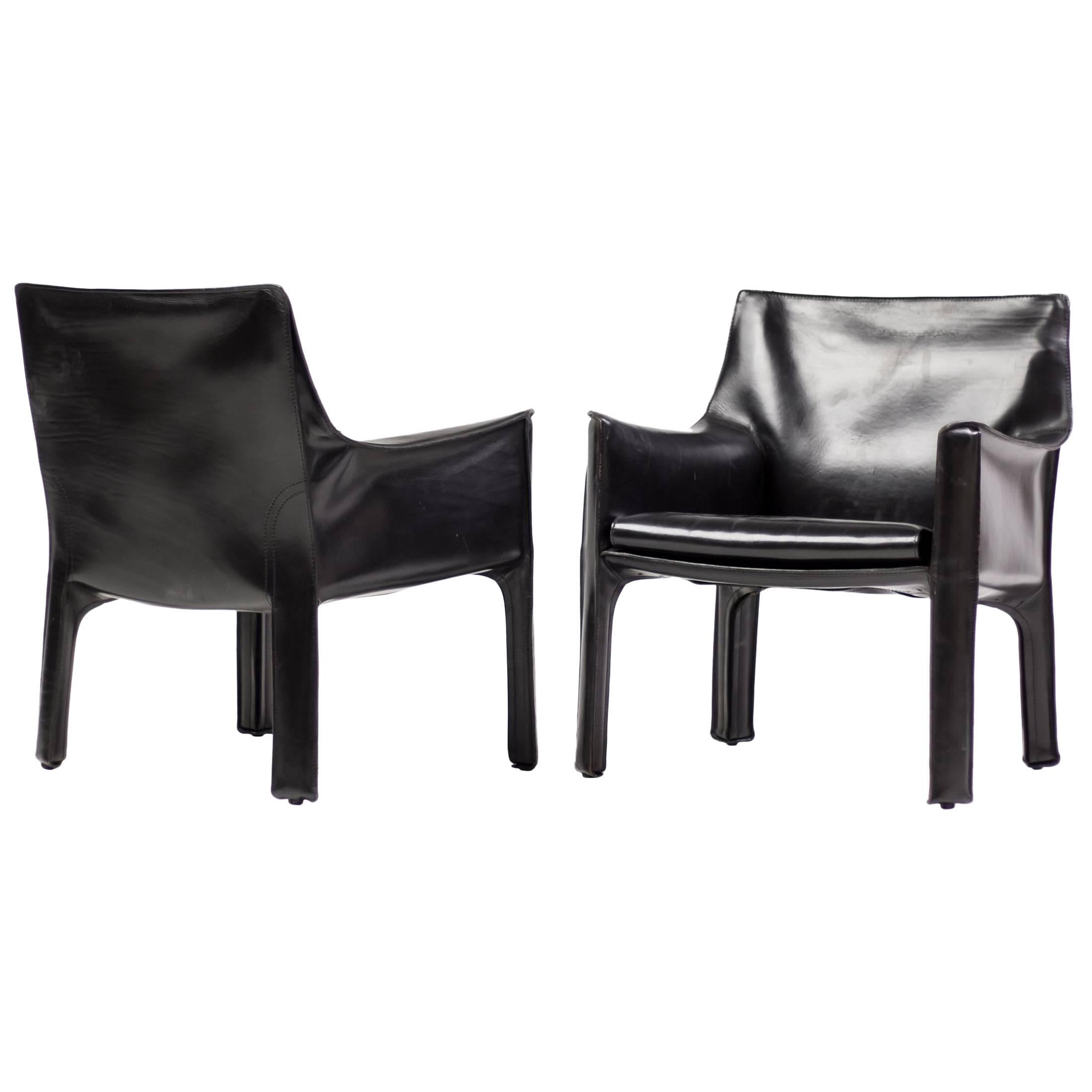 Pair of Cassina Cab Lounge Chairs by Mario Bellini