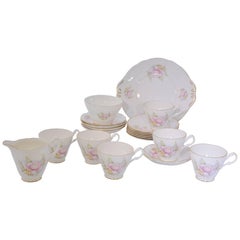 Vintage Royal Stuart Pink Peonies with Brushed Gold Trim Bone China Tea Service