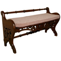 Carved Country Oak Window Seat or Hall Bench