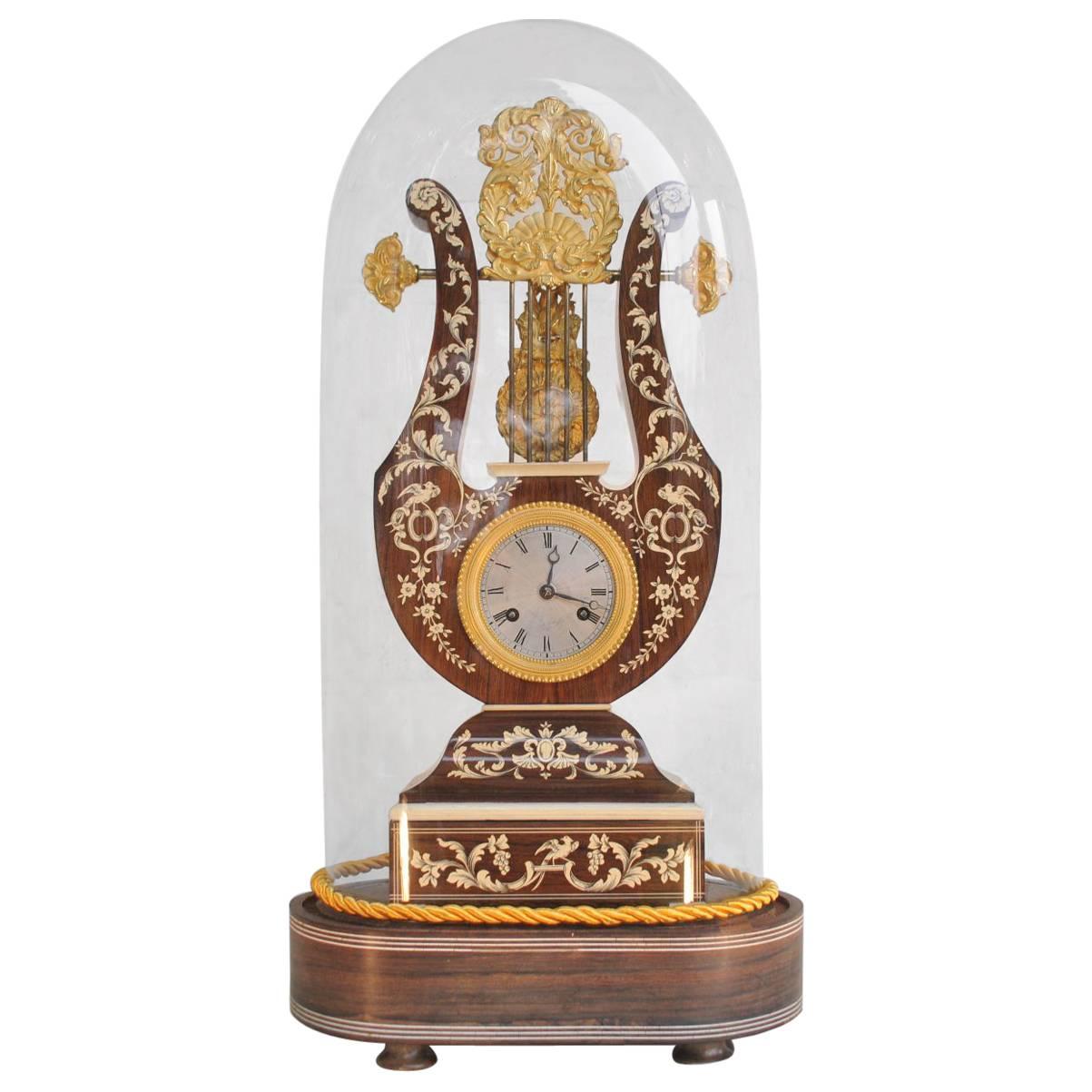 French Rosewood, Lyre Shaped Clock For Sale
