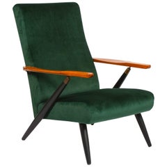 Midcentury Green Velvet Reclining Armchair