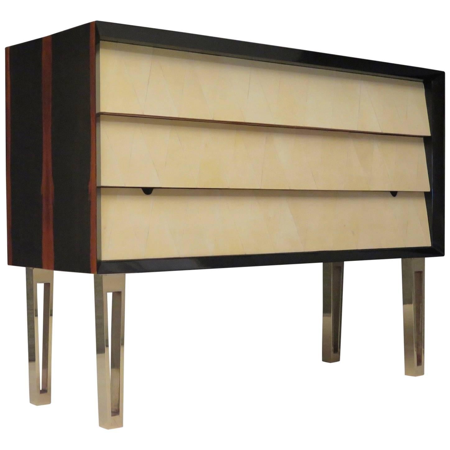 1950s Macassar Parchment and Brass Midcentury Italian Chests of Drawers