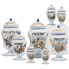 Retro Set of Eight Rouen Faience Jars