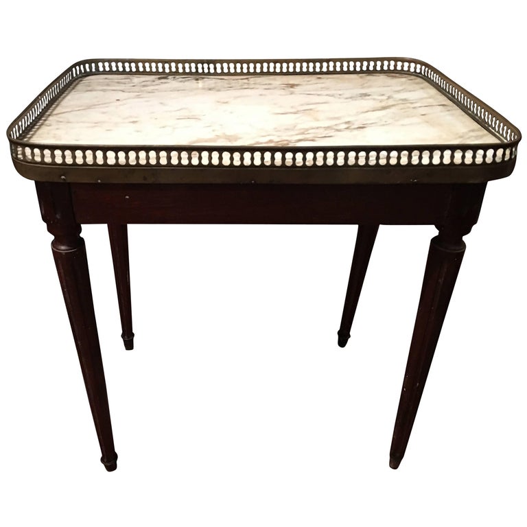 Louis XVI Style Mahogany Side Table with Marble Top Brass Gallery, 19th