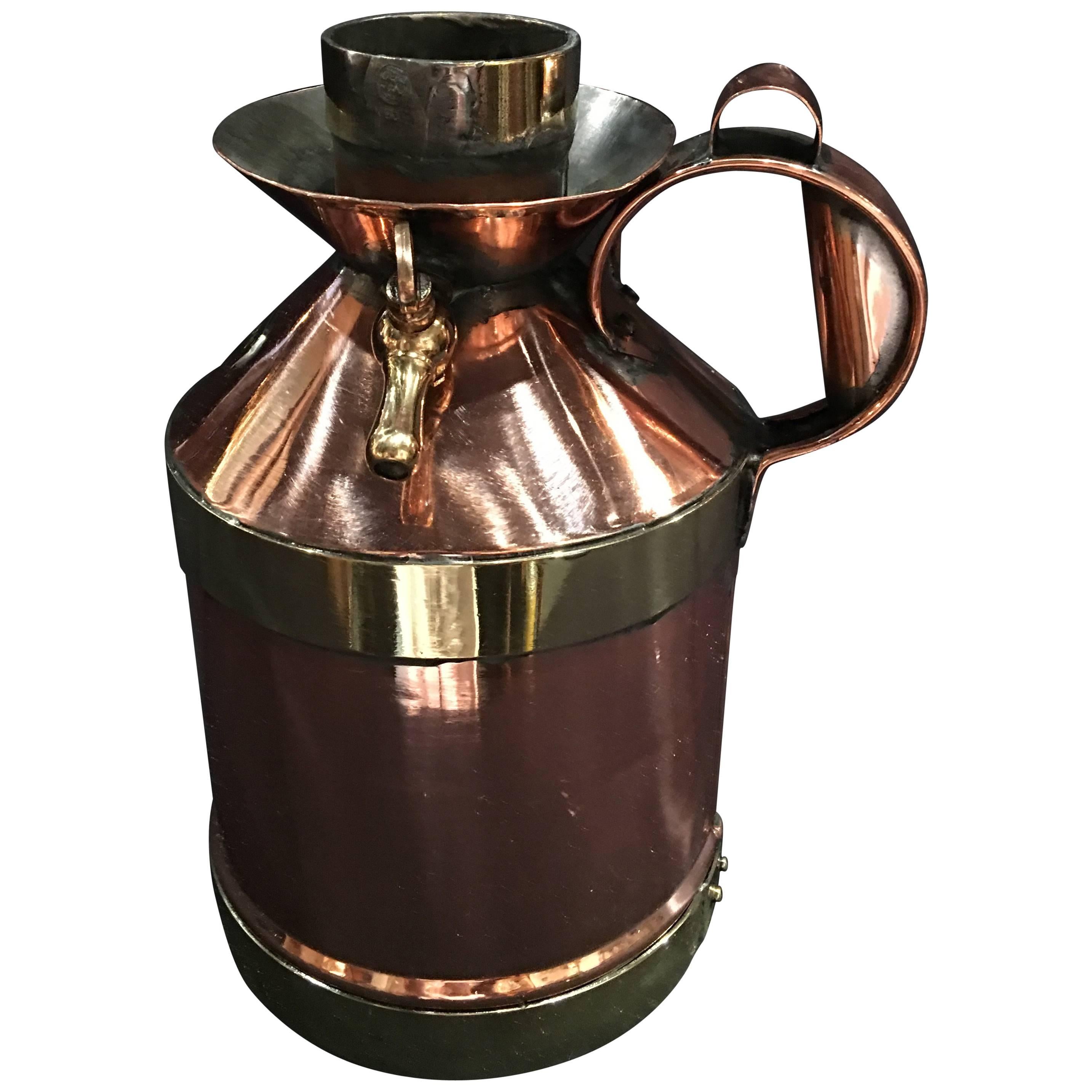 French Polished Copper and Brass 1/2 Gallon Jug or Pitcher, 19th Century