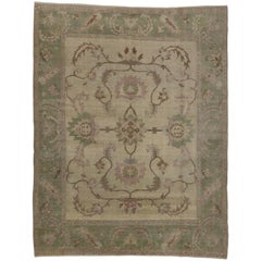 Vintage Turkish Oushak Area Rug with Floral Motif