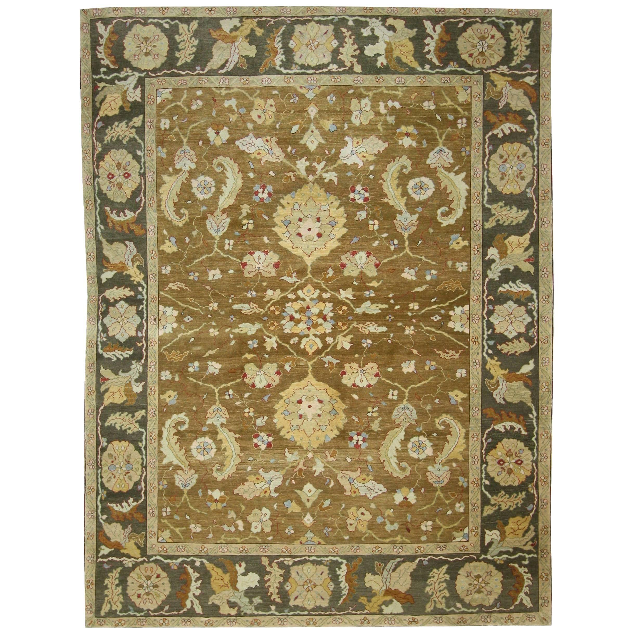 Vintage Turkish Oushak Area Rug with Modern Style in Warm Colors For Sale