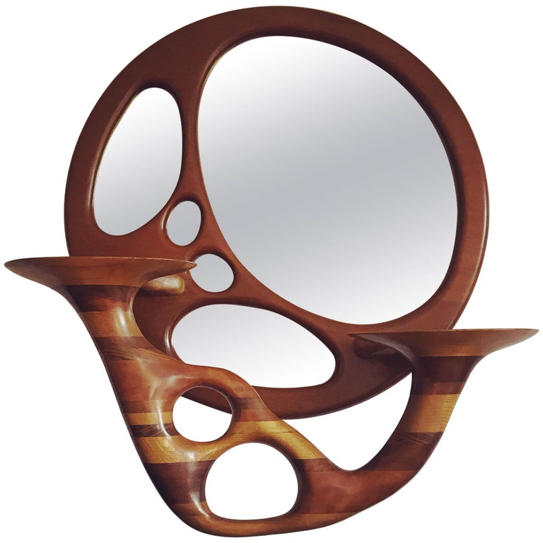 Large Studio Craft Design Sculpted Wood Mirror at 1stDibs