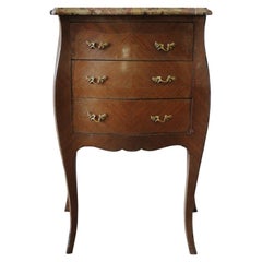 Vintage 19th Century Italian Inlay Commode Side Table with Three Drawers and Marble Top