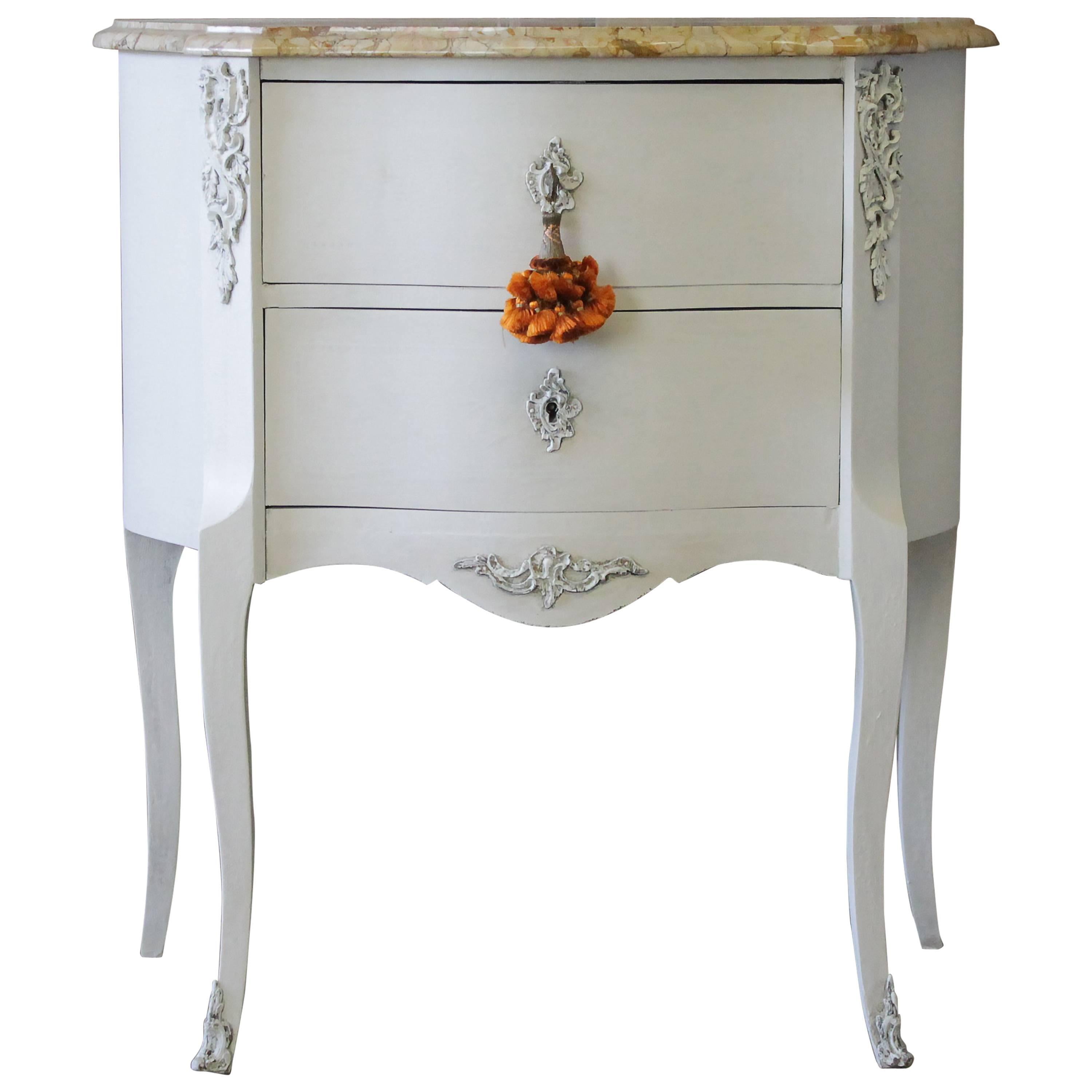 20th Century Painted French Louis XV Style Commode with Marble Top