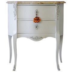 Antique 20th Century Painted French Louis XV Style Commode with Marble Top