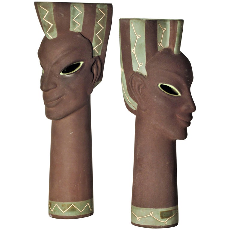 Exotic Ceramic Head Vase Sculptures at 1stDibs