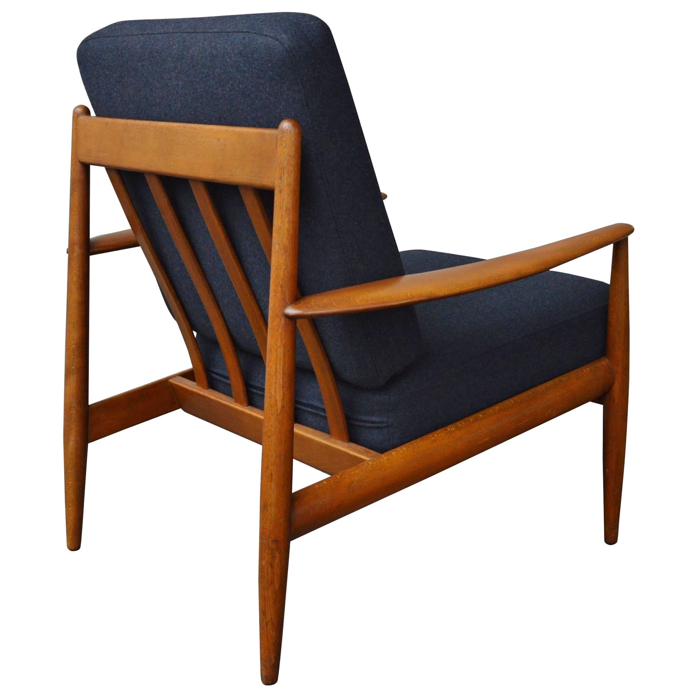 1950s Grete Jalk Danish Lounge Chair for France & Daverkosen in Charcoal Wool