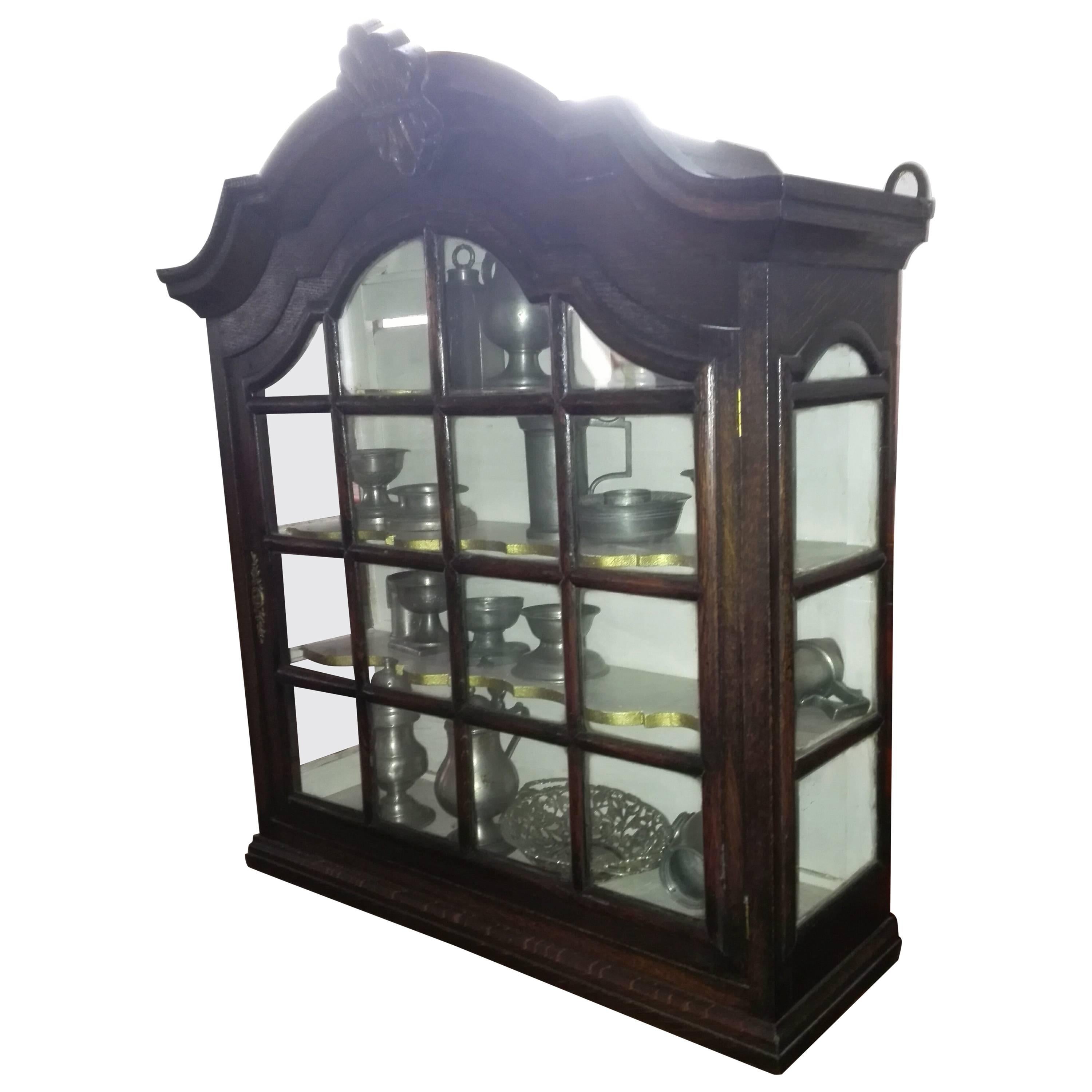 19th Century Barock Revival Blackened Oak Three-Side Glassed Hanging Showcase For Sale