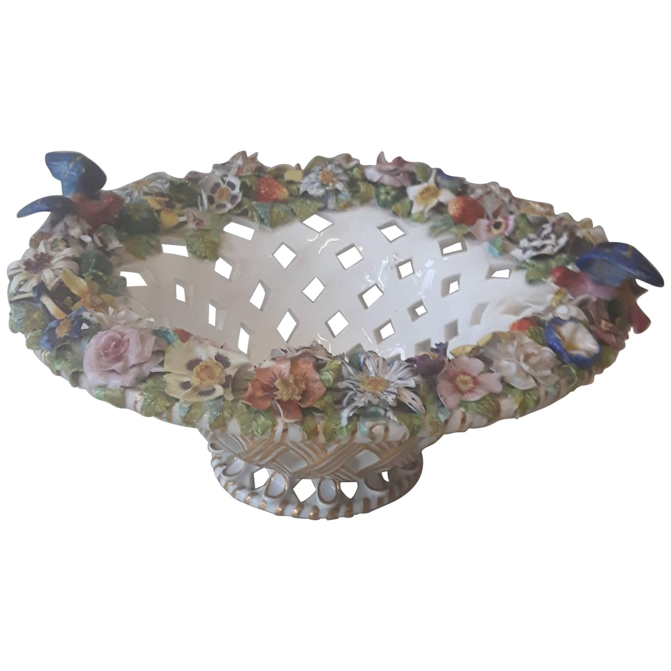 Fine Derby Flower Encrusted Basket For Sale