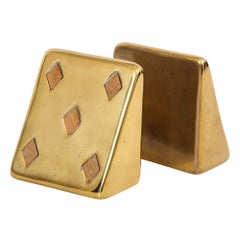 Ben Seibel Messing Buchstützen Jenfred-Ware Spielkarten Five of Diamonds signiert