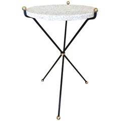 Italian Brass and Steel Terrazzo Tripod Side Table
