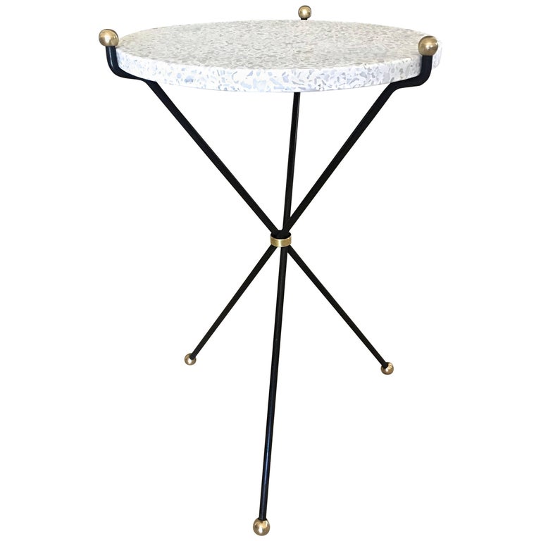 Italian Brass and Steel Terrazzo Tripod Side Table For Sale at 1stdibs