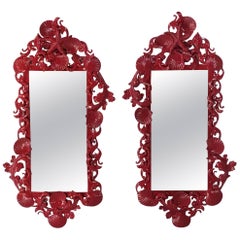 Vintage Pair of Red Sea Shell Mirrors