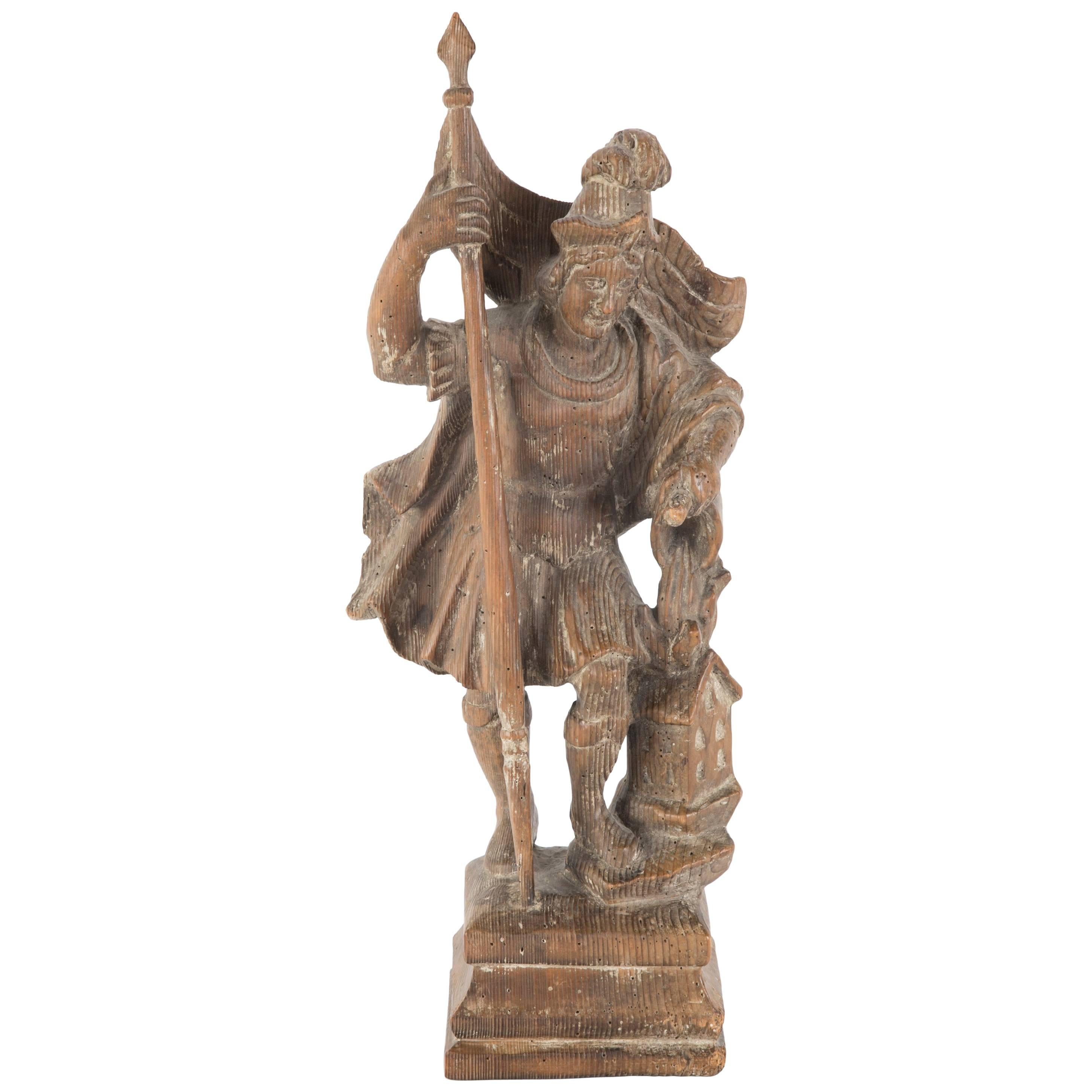 18th Century German Carved Wood Figure of Saint Florian