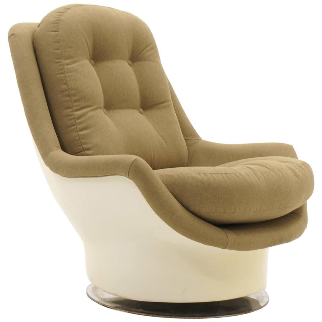 Milo Baughman Swivel Lounge Chair, Fiberglass Shell and New Upholstery