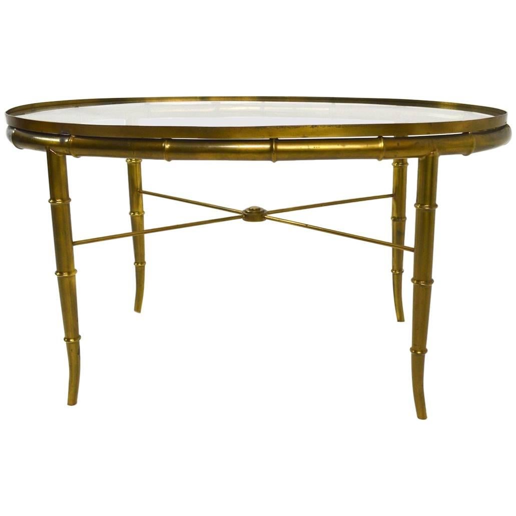 Diminutive Oval Brass and Glass Coffee Table by Mastercraft