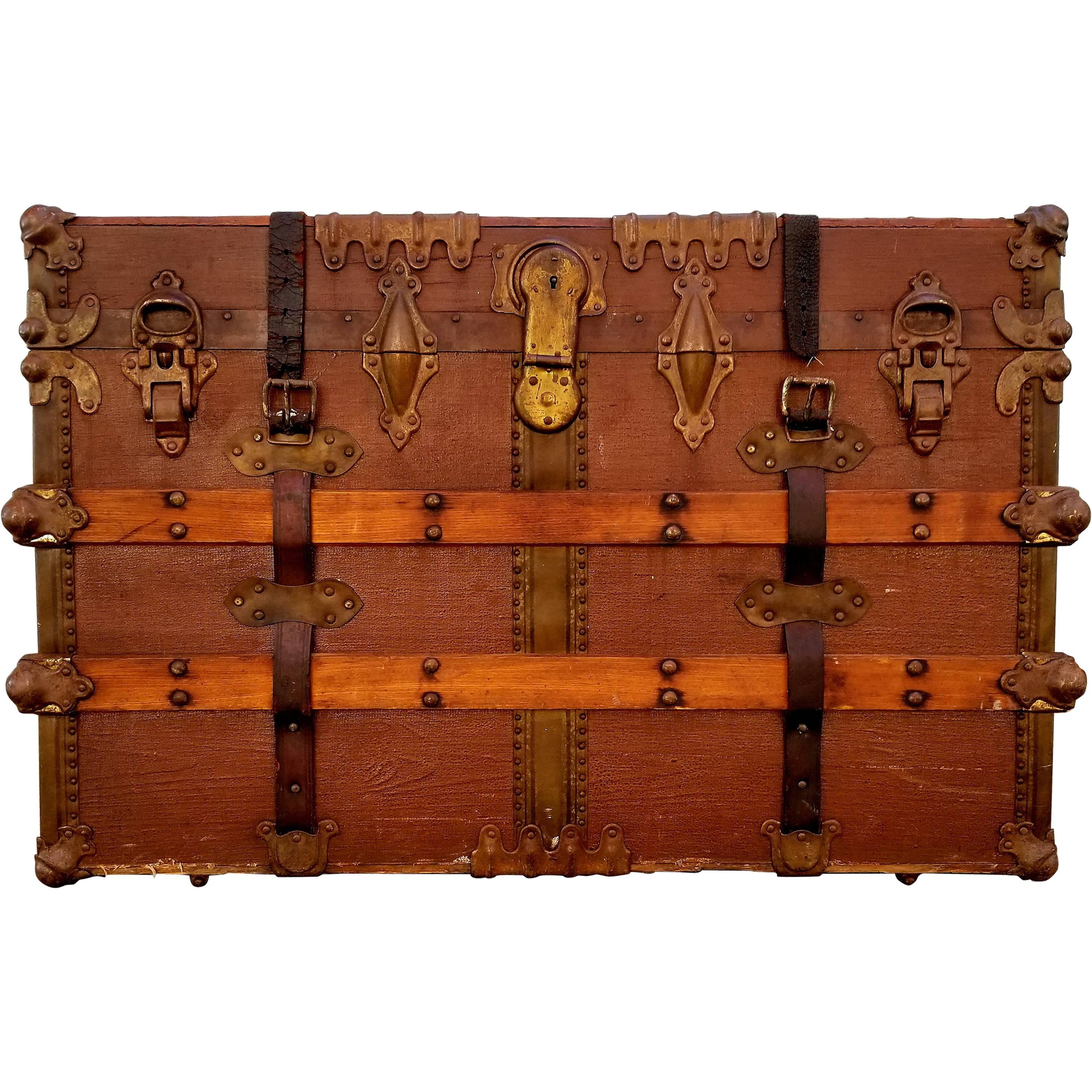 Early 20th Century Steamer Trunk Canvas Clad