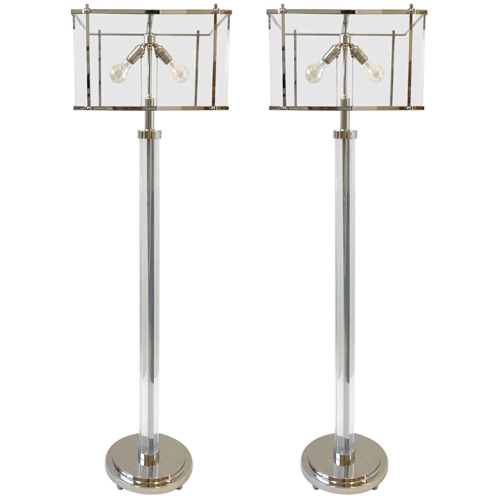 Pair of Polish Nickel and Acrylic Floor Lamps  by Charles Hollis Jones For Sale