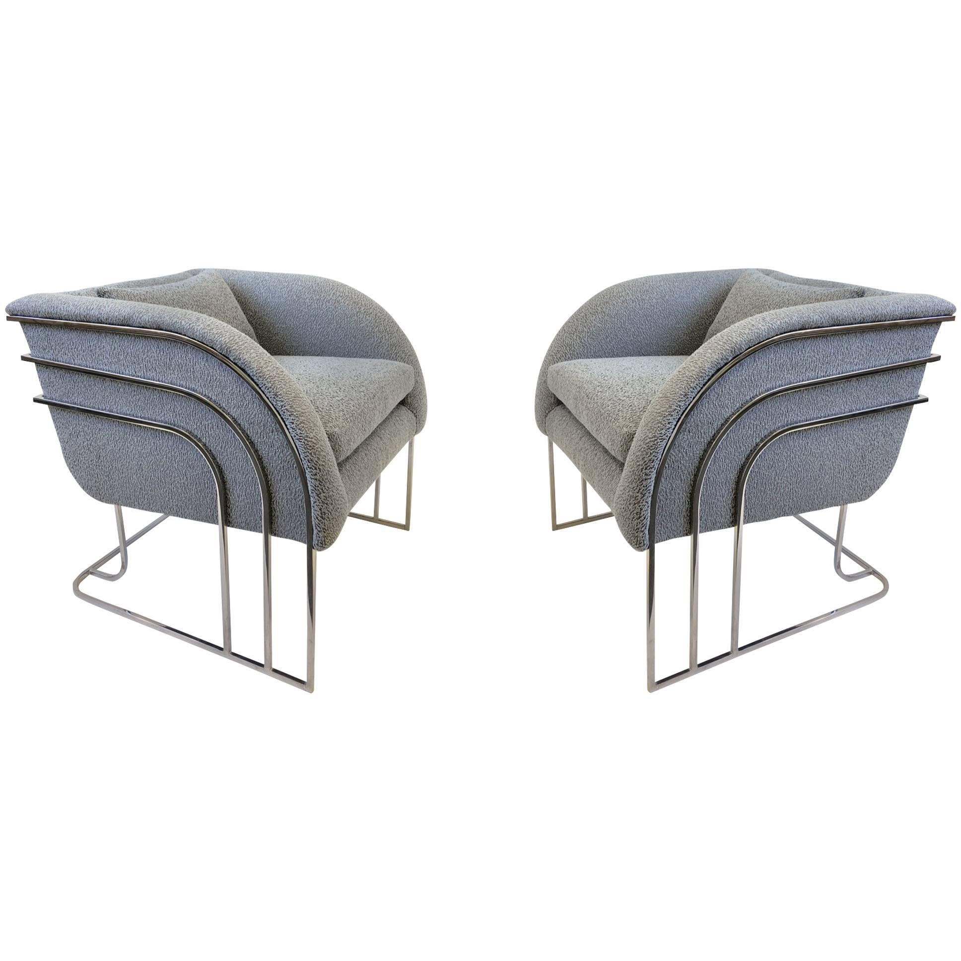 Pair of Rare Chrome Lounge Chairs by George Mergenov for Weiman/Warren Lloyd