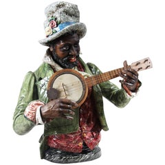 Vintage Majolica Banjo Player