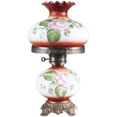 French Opaline Painted Glass Oil Lamp