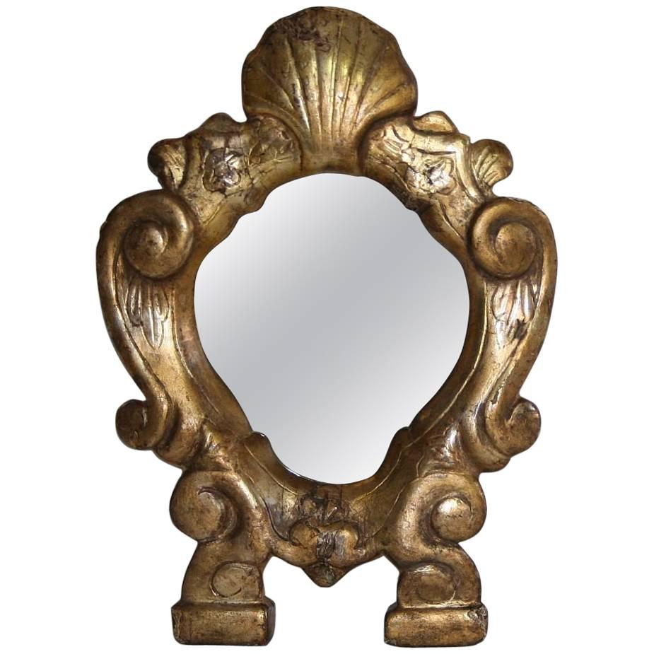 Small 18th Century Italian Baroque Giltwood Mirror