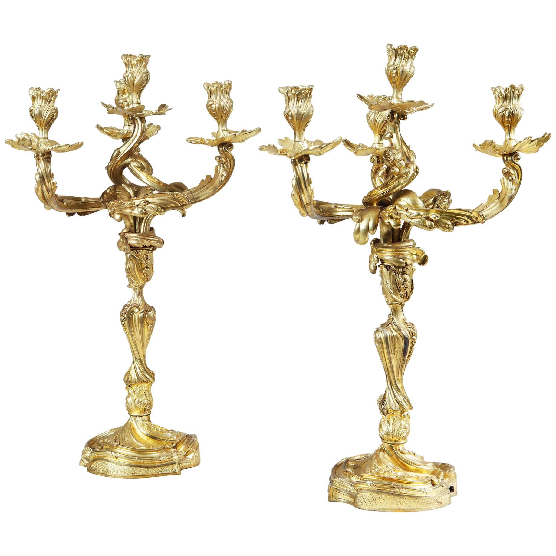 Pair of Louis XV Style Four-Light Ormolu Candelabra 'Electrified'
