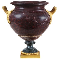 Rouge Griotte Marble and Green Marble Urn with Ormolu Mounts