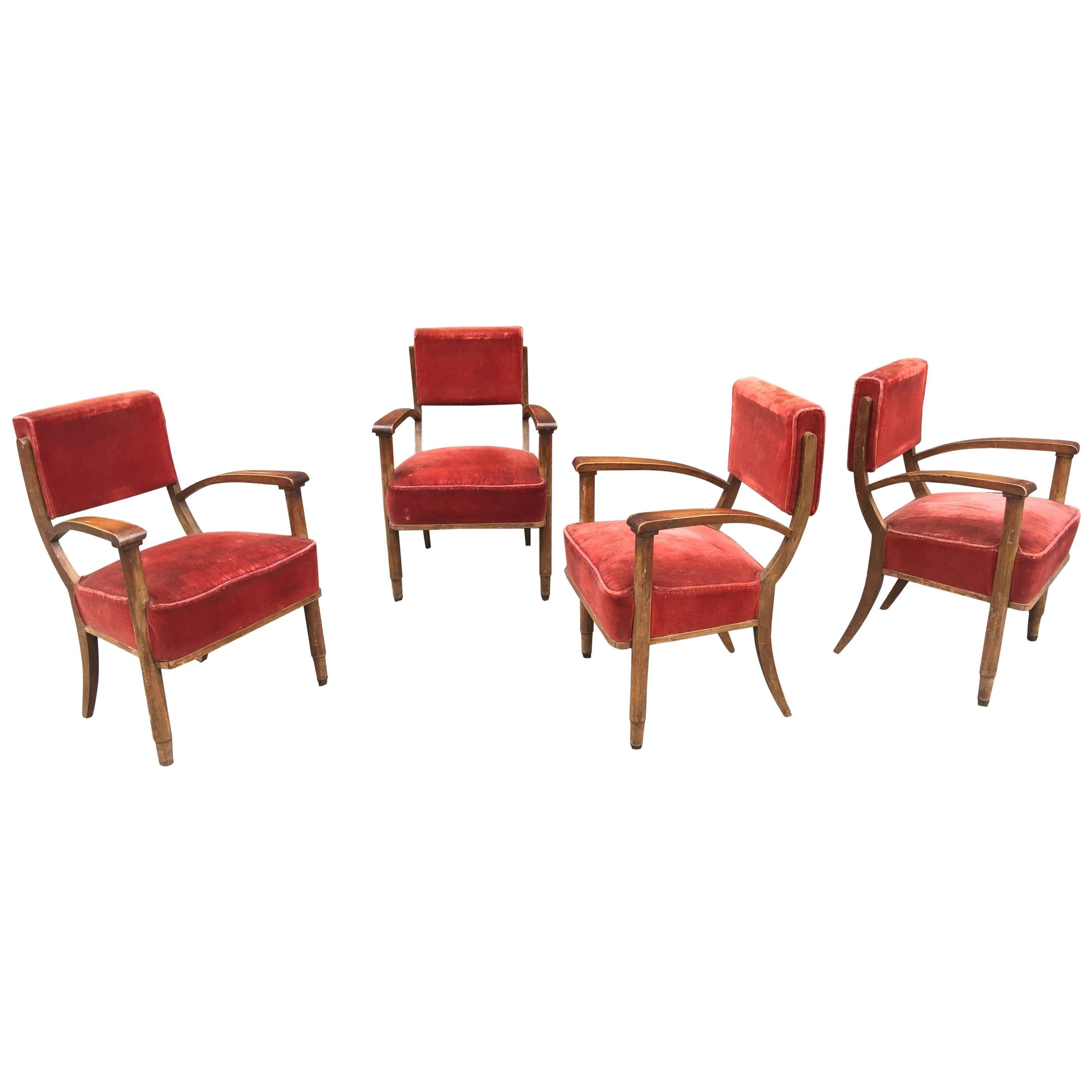 Four Art Deco Armchairs in the Style of Eugène Printz circa 1940