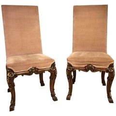 Good Pair of Walnut and Parcel-Gilt George I Style Hall Chairs