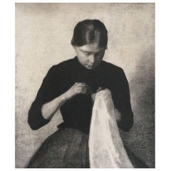 Johan Rohde Young Girl Sewing after Vilhelm Hammershøj
