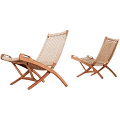 Folding Chair, Hans J. Wegner Style, Wood and Rope Covering, circa 1960