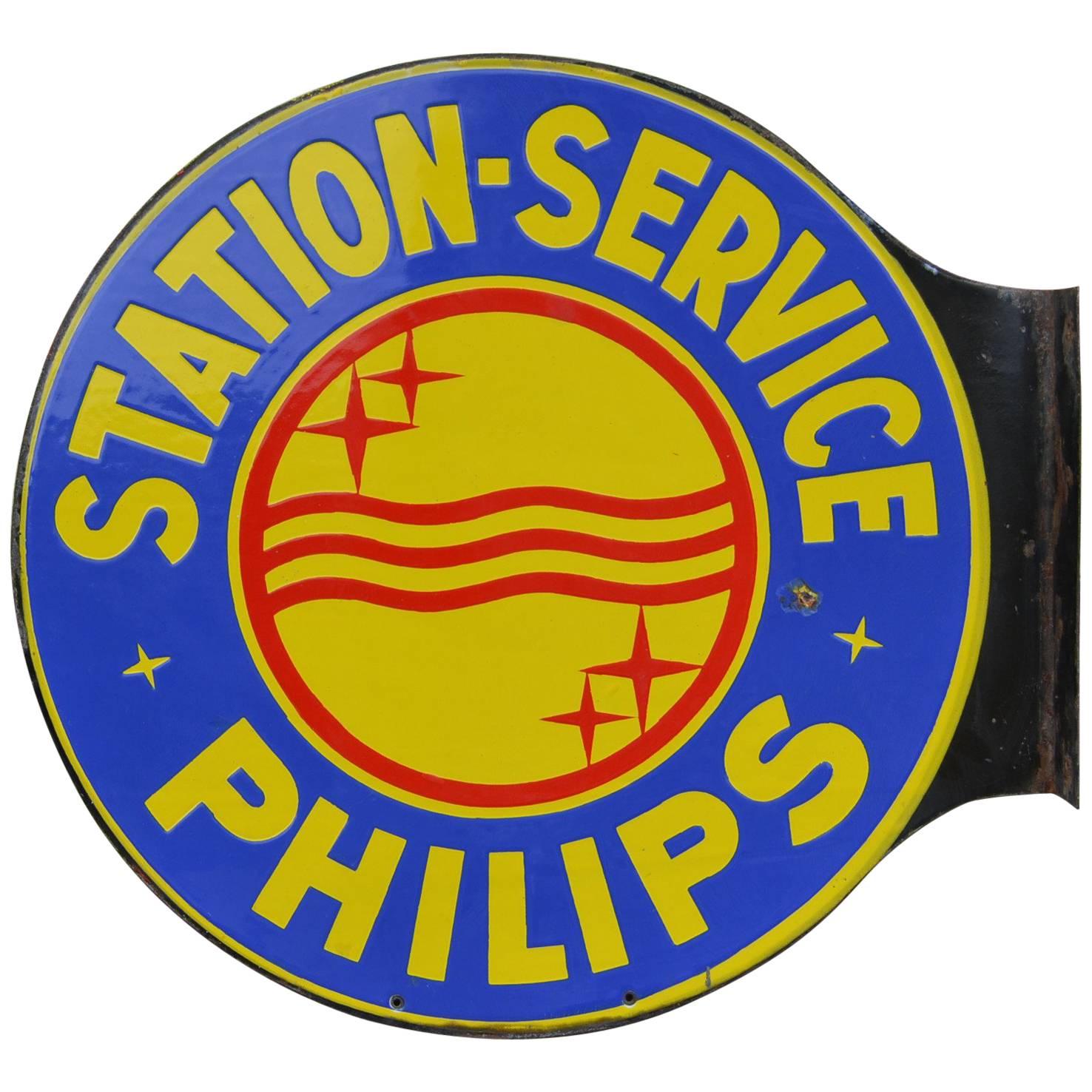 1950s Enamel Two-Sided Publicity Sign Philips Service-Station