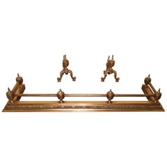 Large Heavy French Brass Fender and Andiron Set