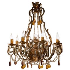 Antique Very Large French Wrought Iron and Gilt Eight Branch Chandelier