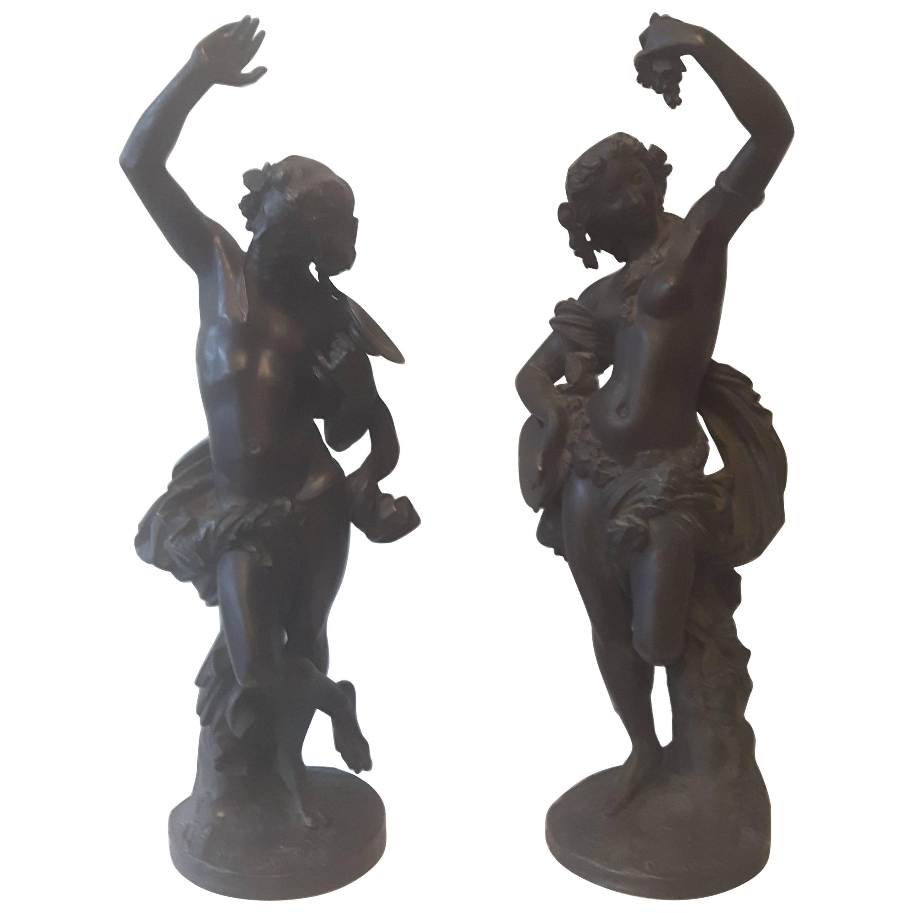 Großes Paar Bronzefiguren aus dem 19. Jahrhundert
