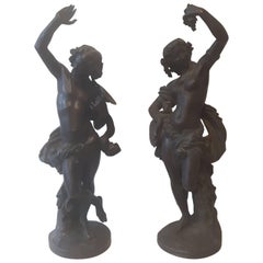 Antique Large Pair of 19th Century Bronze Figures