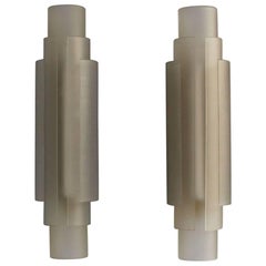 Pair of Rare French Art Deco Cylinders Glass Sconces by Jean Perzel