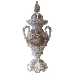 Large 19th Century Flower Encrusted Vase and Cover