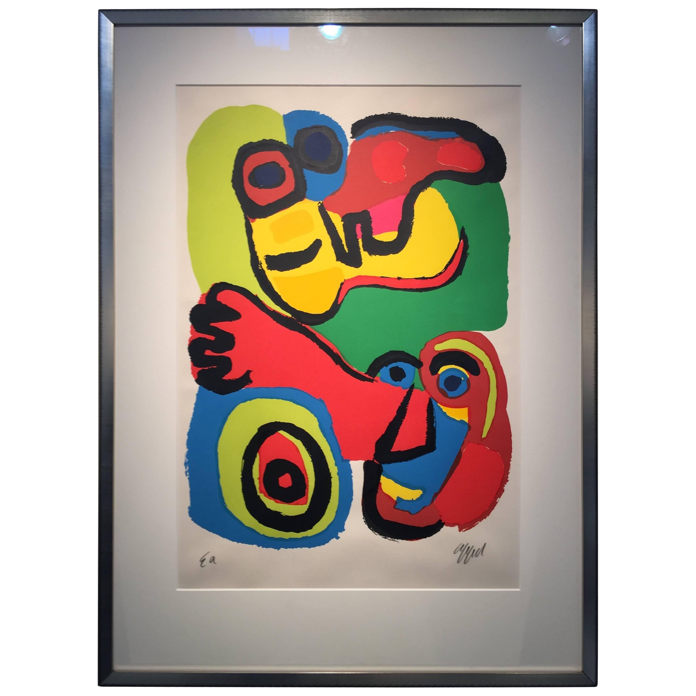 Karel Appel Signed Artist Edition Swirls of Color “Two Faces”