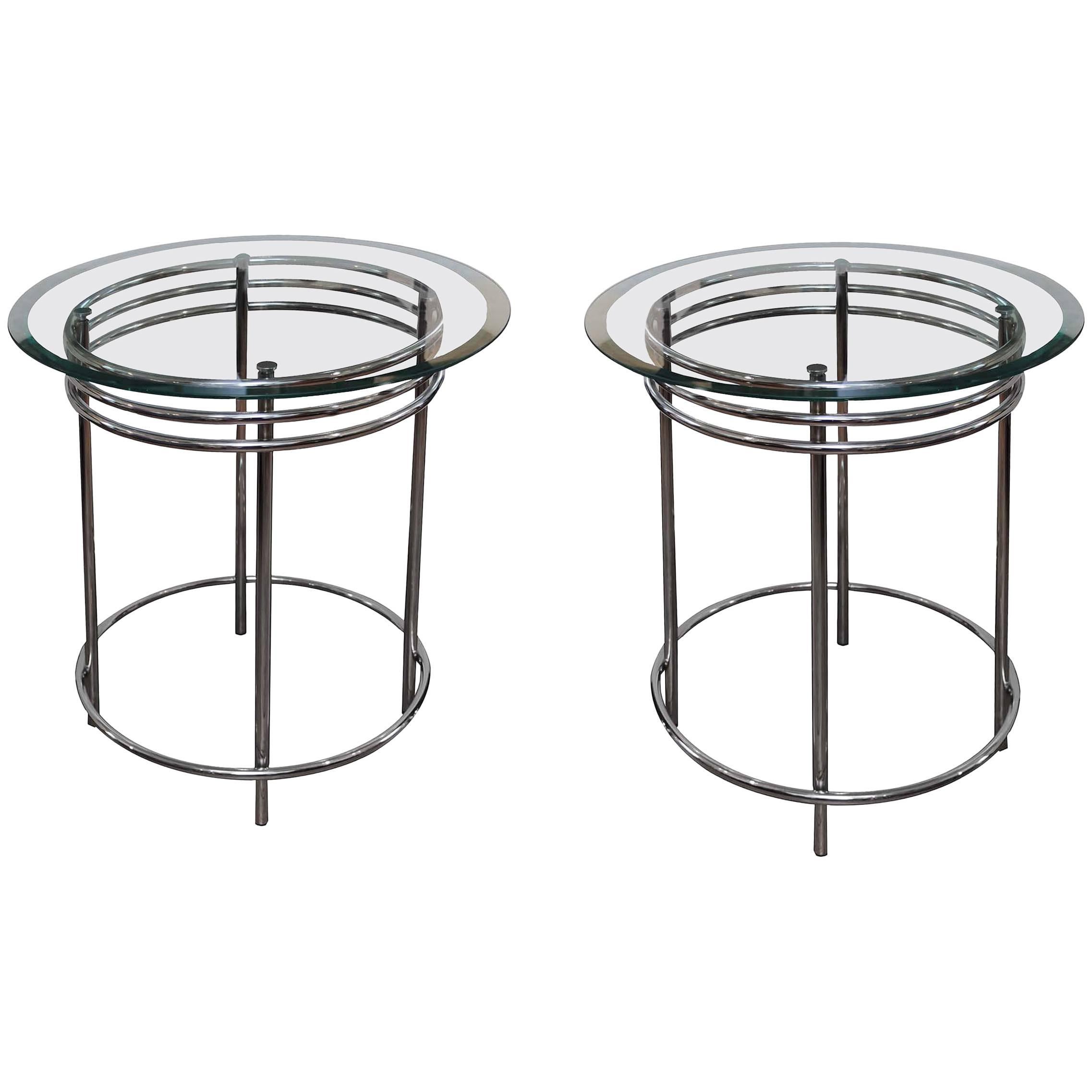 Midcentury Chrome and Glass Side Tables 'Pair'