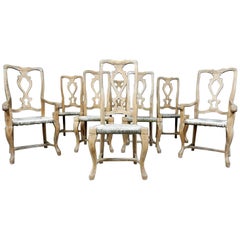 Set of Eight Antique Italian Splat Back Rush Seating Dining Chairs